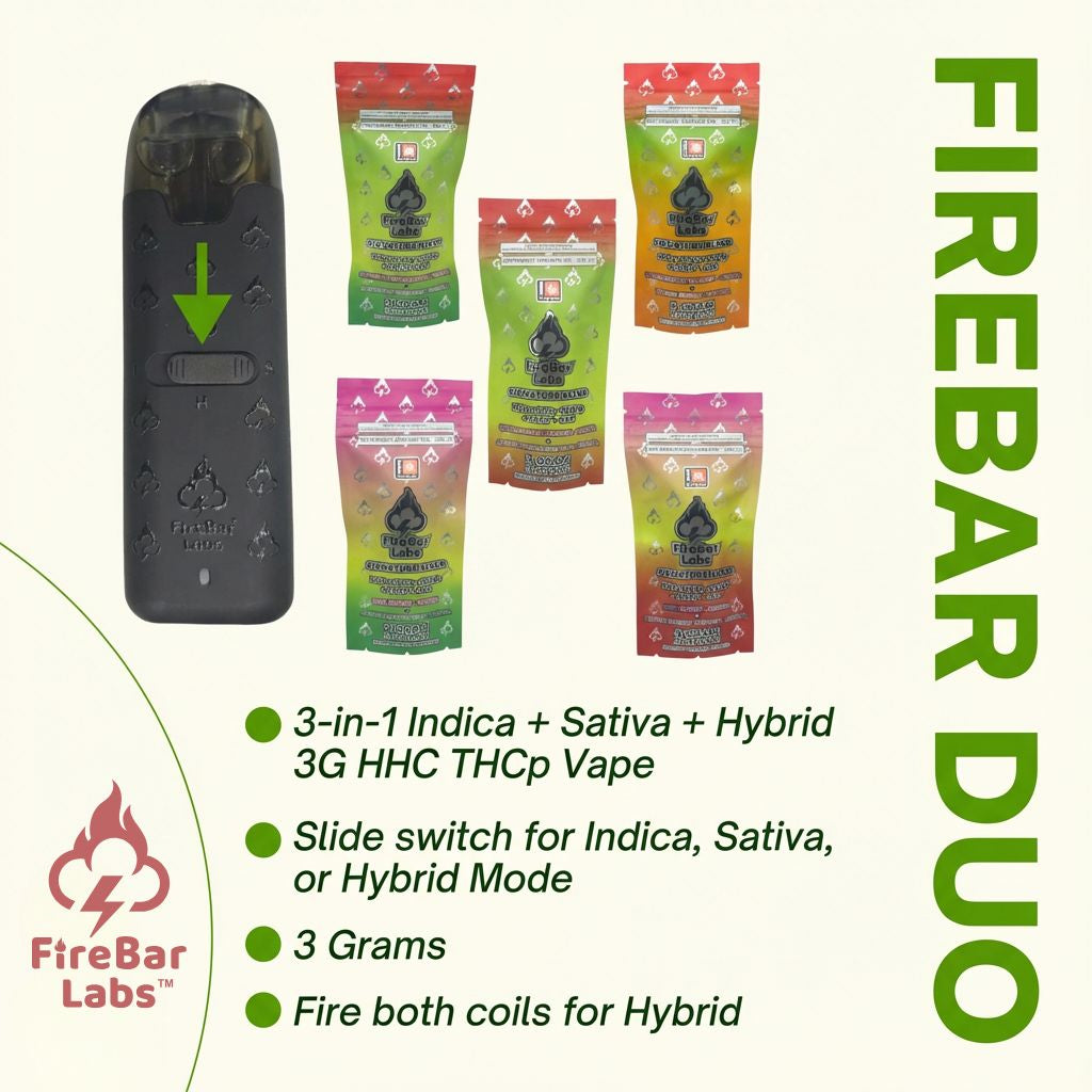 FireBar DUO 3-in-1 Indica + Sativa + Hybrid 3 Gram Signature Blend Vape