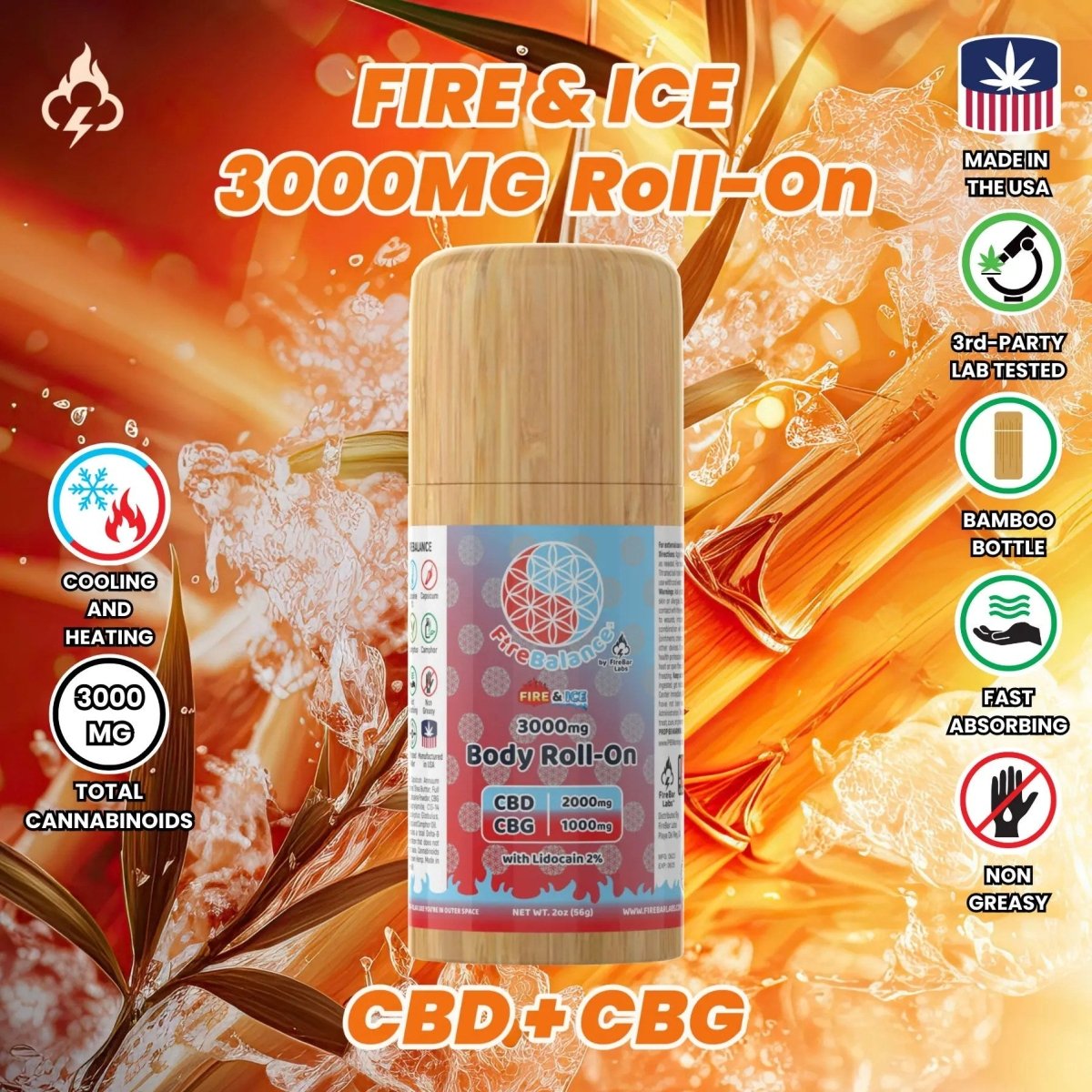 FireBalance High - Potency CBD + CBG + THC Body Roll - On Collection - FireBar Labs - 3000mg CBD + CBG Fire and Ice