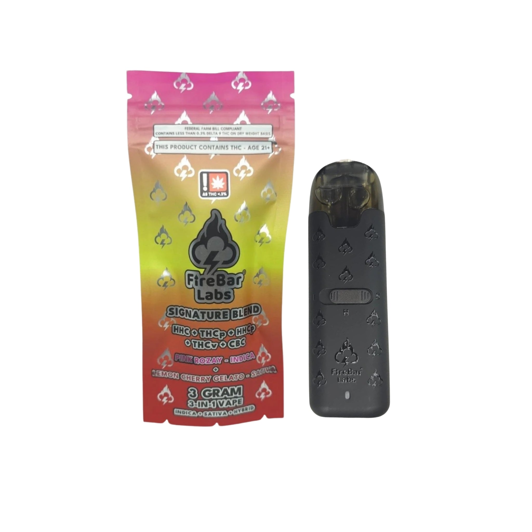FireBar DUO 3 - in - 1 Indica + Sativa + Hybrid 3 Gram Signature Blend Vape - FireBar Labs - Pink Rozay (Indica) × Lemon Cherry Gelato (Sativa)