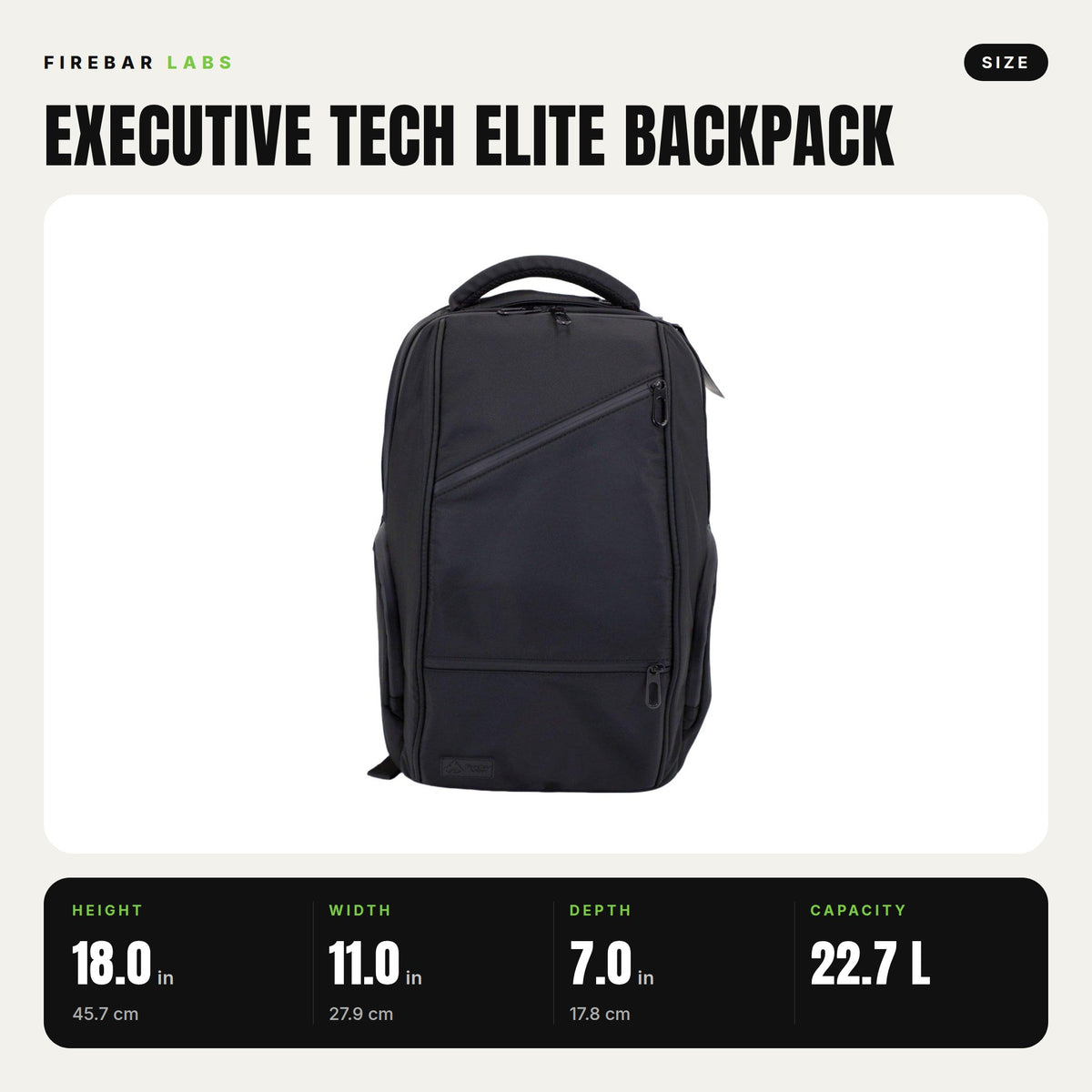 FireBar Labs Smell Proof Executive Backpack w/USB-C Fast Charge Port - Hidden Lock - FireBar Labs - Phantom Black