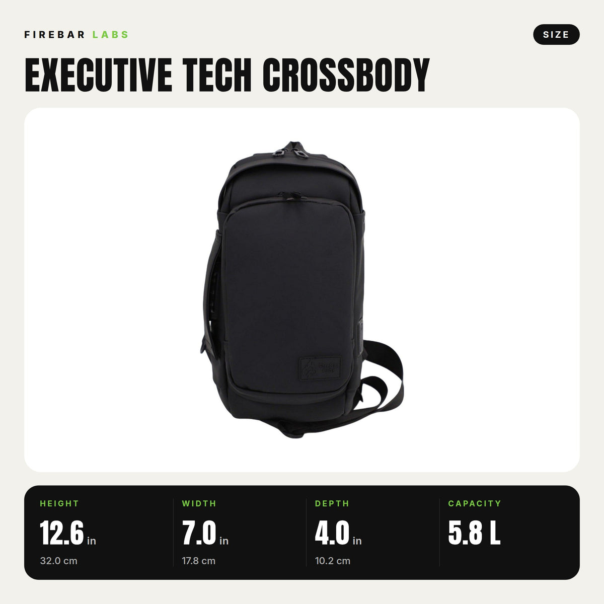 FireBar Labs Smell Proof Executive Tech Cross Body w/USB-C Fast Charge Port - Hidden Lock - FireBar Labs - Phantom Black