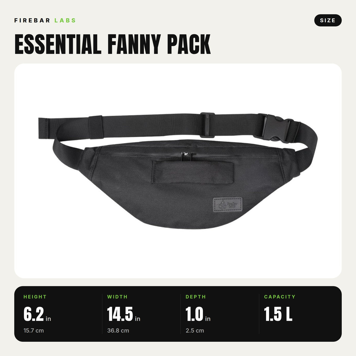 FireBar Labs Smell Proof Fanny Pack / Shoulder Bag - Hidden Lock - Smell Proof Fashion - FireBar Labs - Stealth Black