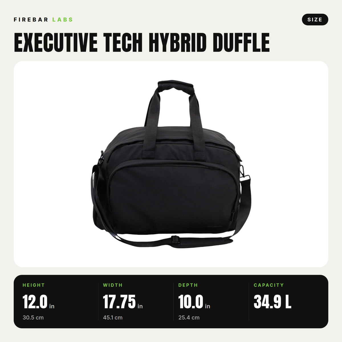 FireBar Labs Smell Proof Executive Hybrid Duffle Bag Backpack w/USB-C Fast Charge Port - Hidden Lock - Phantom Black