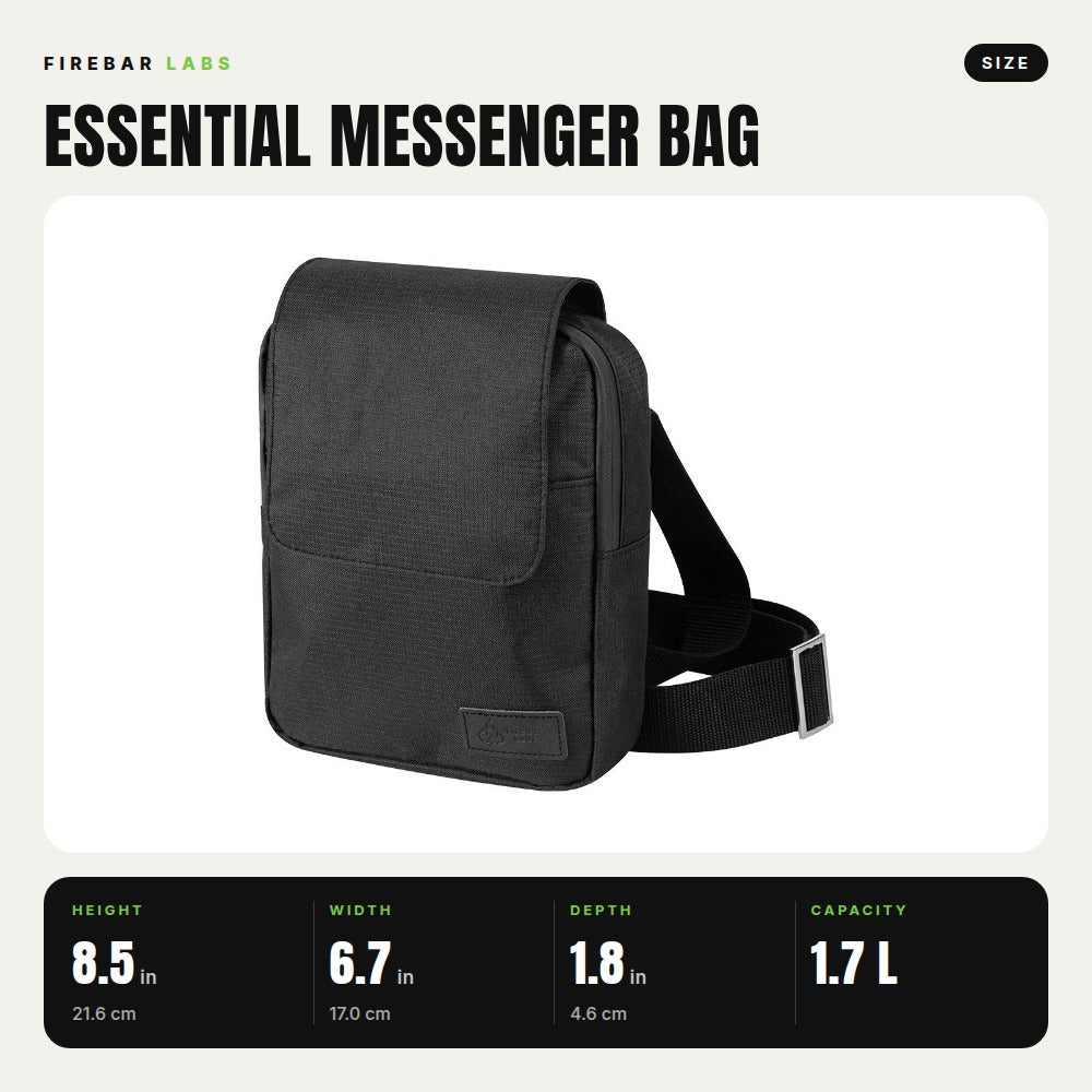 FireBar Labs Smell Proof Messenger Bag - Lockable - Smell Proof Fashion - FireBar Labs - Stealth Black Ripstop