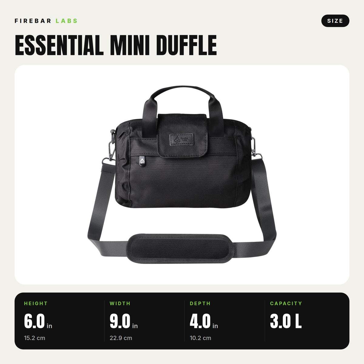 FireBar Labs Smell Proof Mini Duffle Bag - Lockable - Smell Proof Fashion - FireBar Labs - Stealth Black