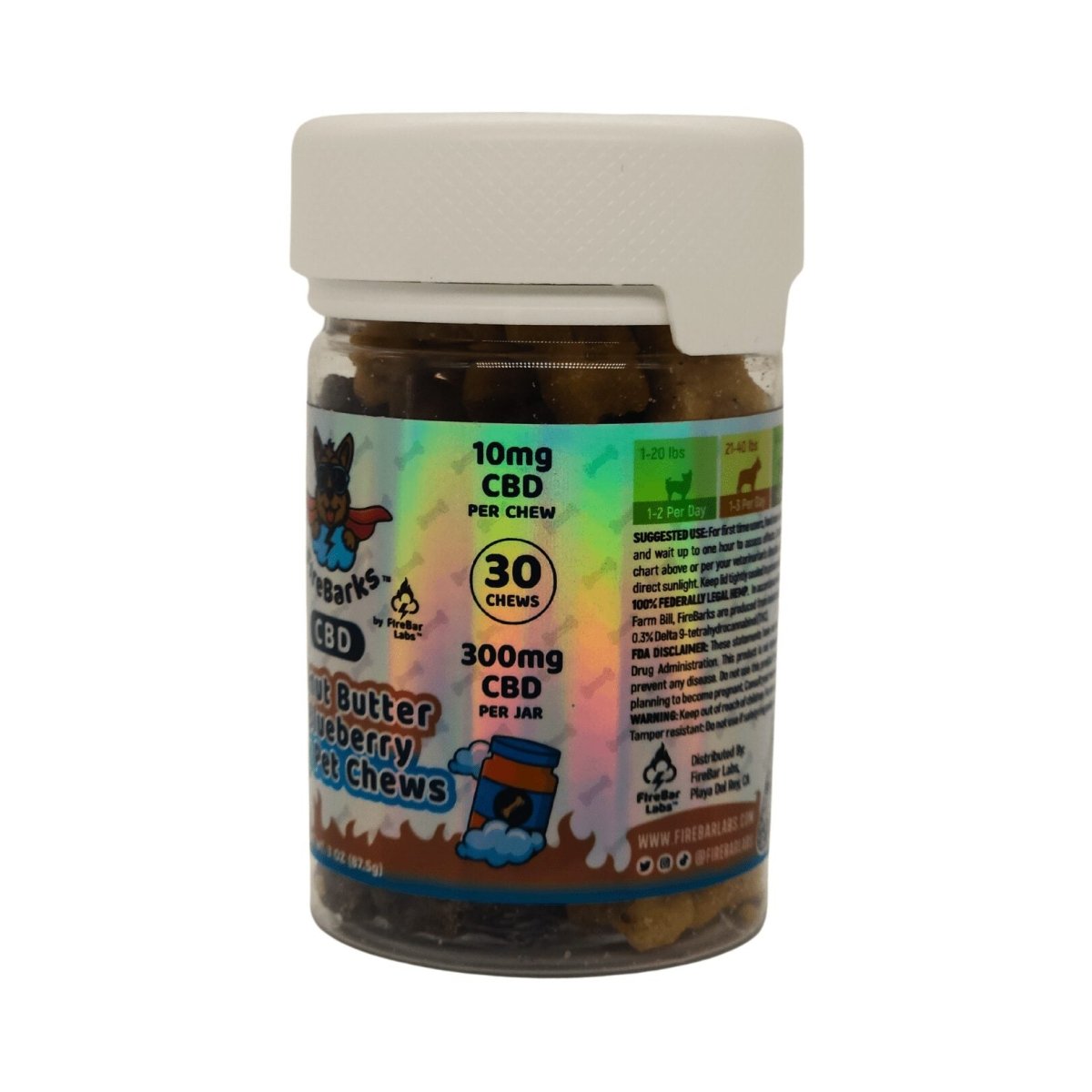 FireBarks Peanut Butter & Blueberry Jelly CBD Pet Chews - 30ct - 300mg CBD - FireBar Labs -