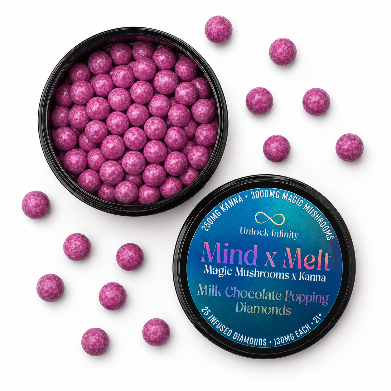 Mind x Melt Milk Chocolate "Popping" Diamonds with 3G Mushroom + 250mg Kanna - FireBar Labs - 25