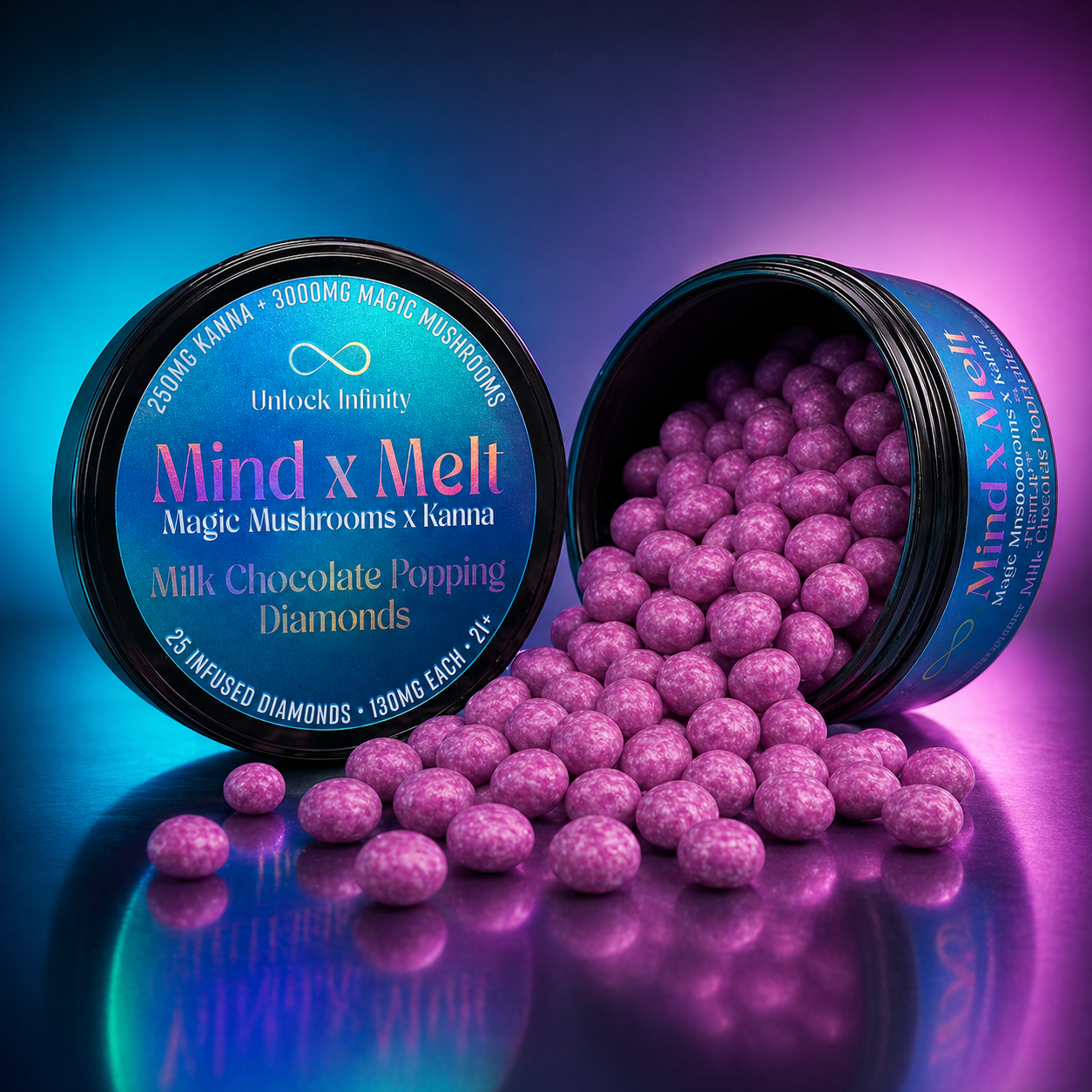 Mind x Melt Milk Chocolate "Popping" Diamonds with 3G Mushroom + 250mg Kanna - FireBar Labs - 25