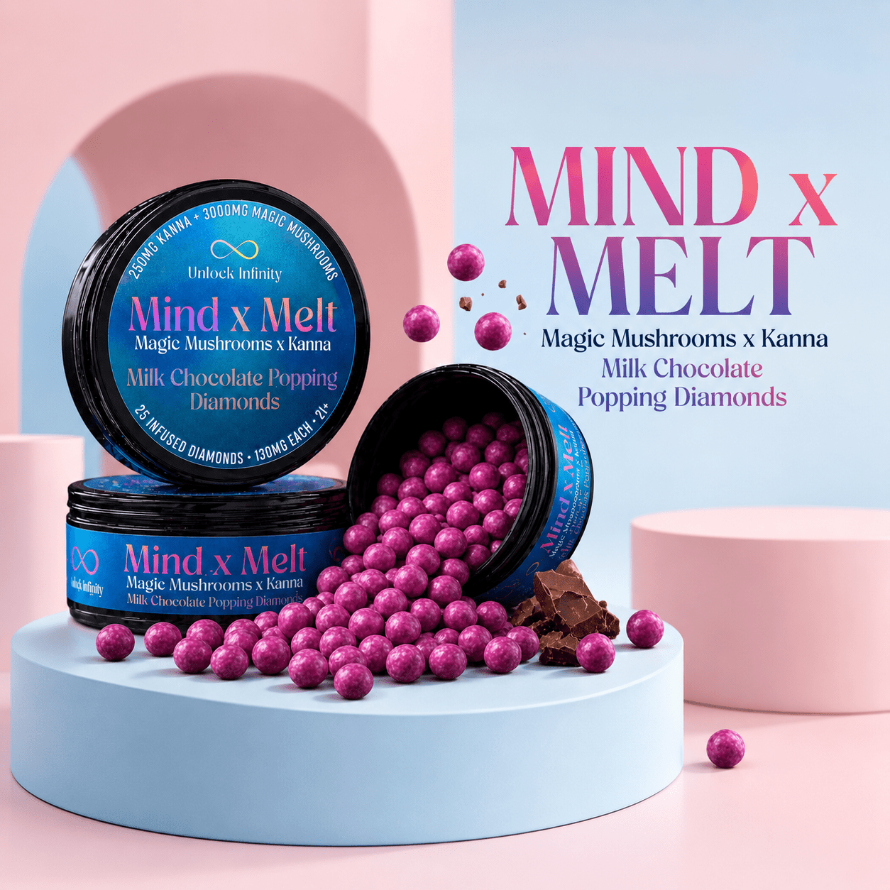 Mind x Melt Milk Chocolate "Popping" Diamonds with 3G Mushroom + 250mg Kanna - FireBar Labs - 10