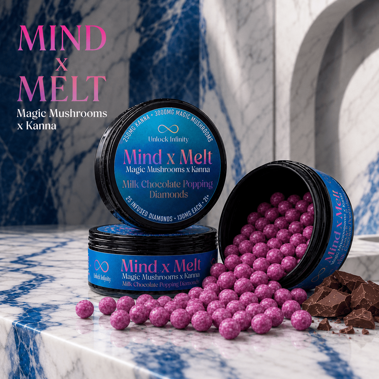 Mind x Melt Milk Chocolate "Popping" Diamonds with 3G Mushroom + 250mg Kanna - FireBar Labs - 10