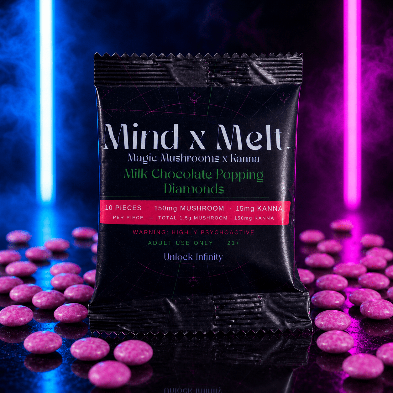 Mind x Melt Milk Chocolate "Popping" Diamonds with 3G Mushroom + 250mg Kanna - FireBar Labs - 10