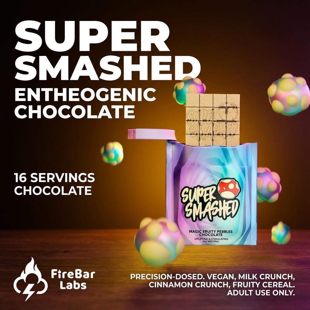 Super Smashed Entheogenic Chocolate Bar — 16 Servings (4g total - 0.25g Each Serving) - FireBar Labs - Fruity Cereal White Chocolate