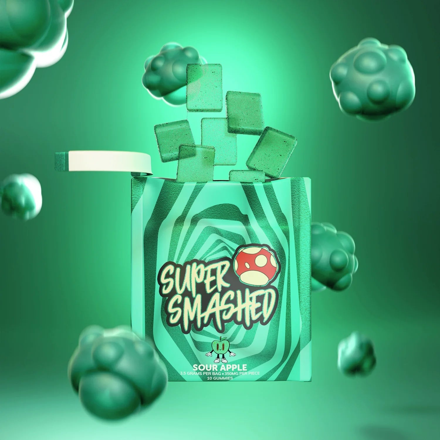 Super Smashed Entheogenic Gummies — 10 Servings (3.75g total - .375g per serving) - FireBar Labs - Sour Apple