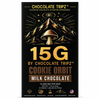 15G by Chocolate Tripz — Entheogenic Mushroom Chocolate Bar — 15,000 MG (15 Pieces × 1,000 MG) - FireBar Labs - Single Bar