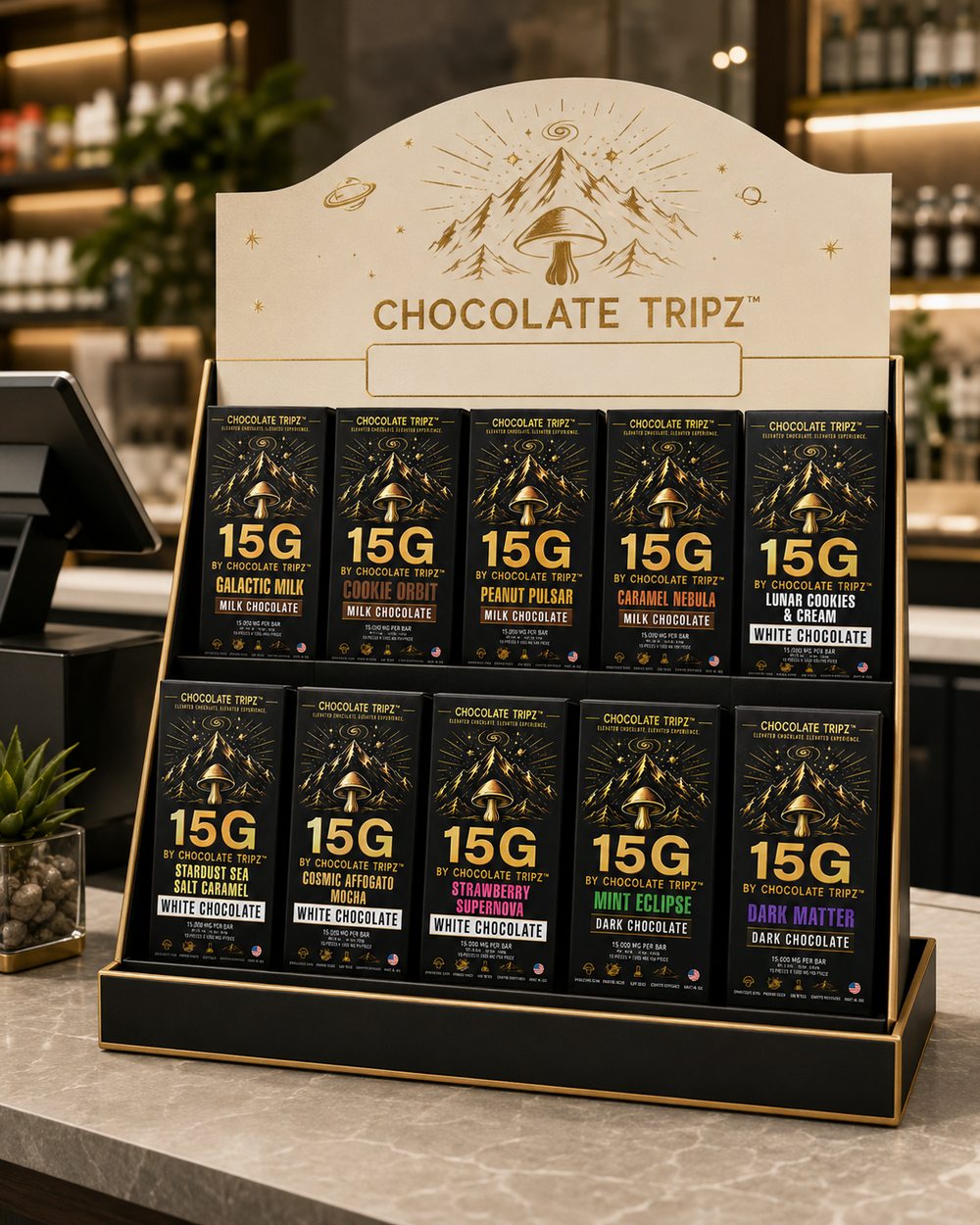 [B2B] 15G by Chocolate Tripz — All 10 Flavors Display (50 Bars) - FireBar Labs -