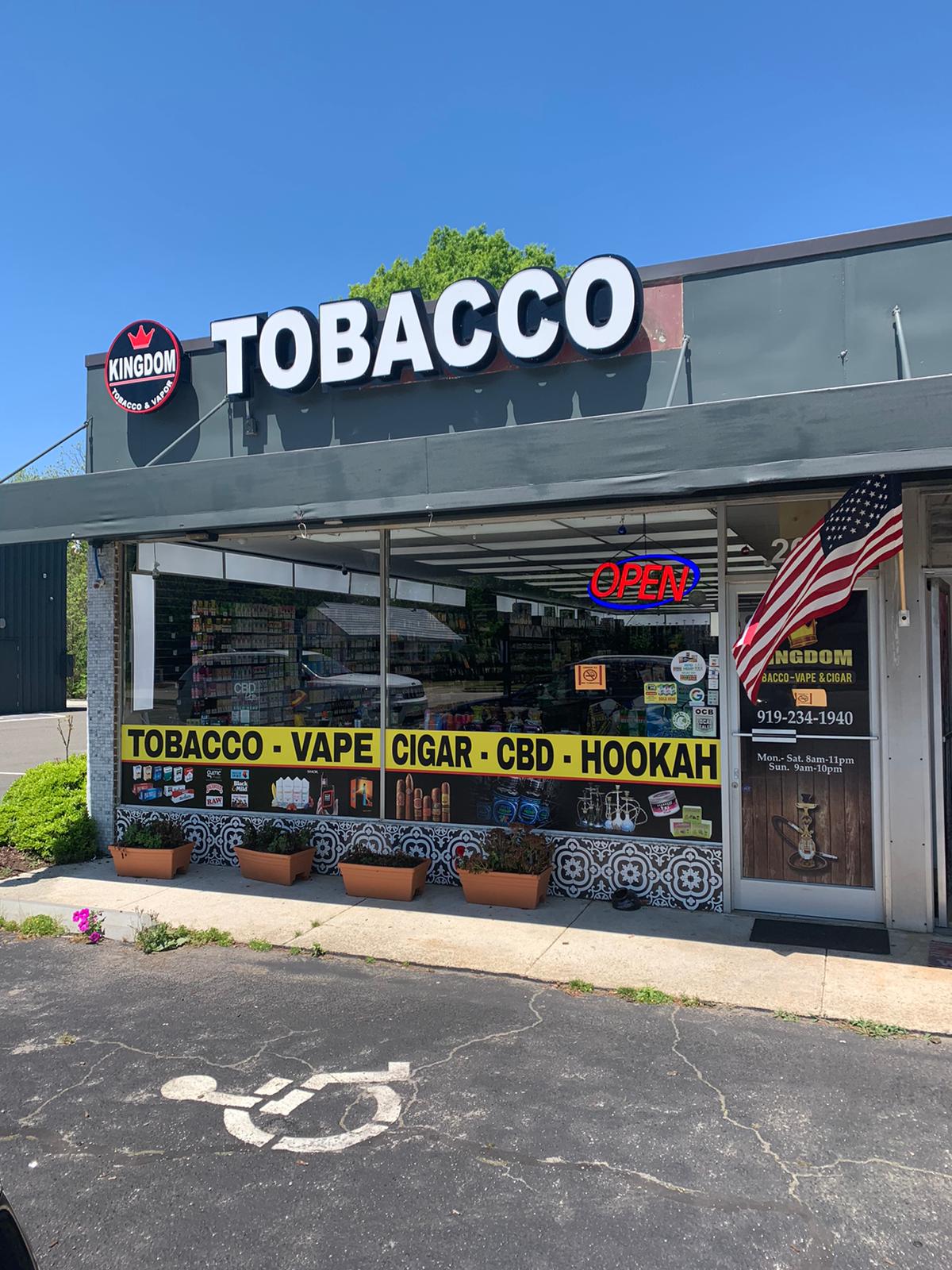 Kingdom Tobacco & Vapor storefront in Cary, NC