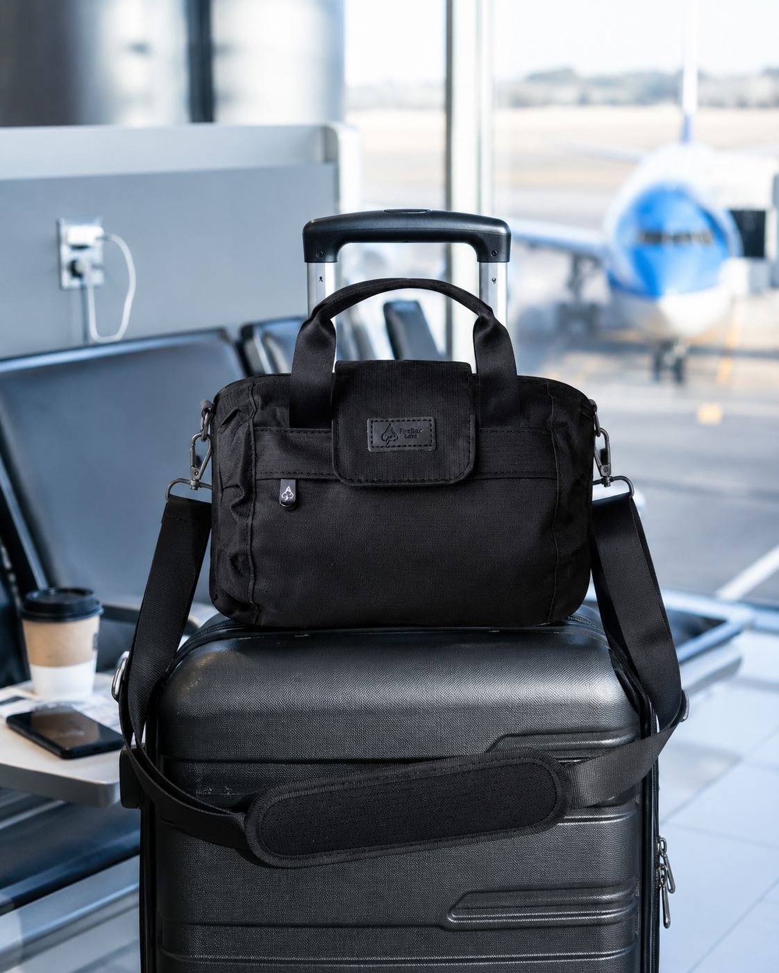 FireBar Labs Mini Duffle — Airport terminal travel setup