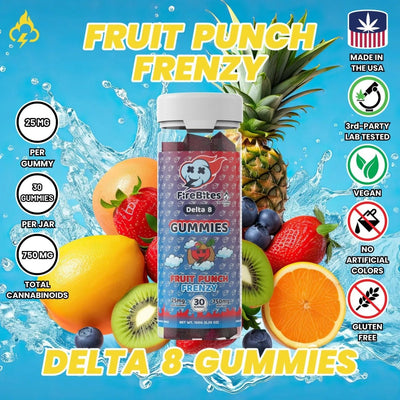FireBites 25mg Delta 8 All Natural Gummies - 750mg - FireBar Labs - Fruit Punch