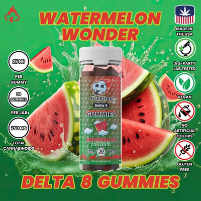 FireBites 25mg Delta 8 All Natural Gummies - 750mg - FireBar Labs - Watermelon