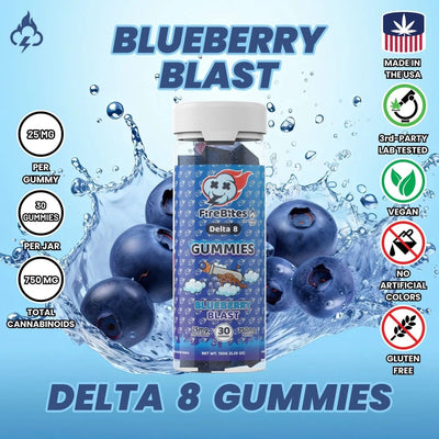 FireBites 25mg Delta 8 All Natural Gummies - 750mg - FireBar Labs - Blueberry