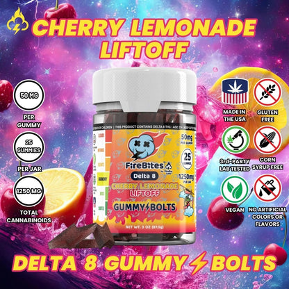 🎁 FireBites Gummy Bolts 100% All - Natural Delta 8 Gummies (100% off) - FireBar Labs - Lemon Cherry Liftoff