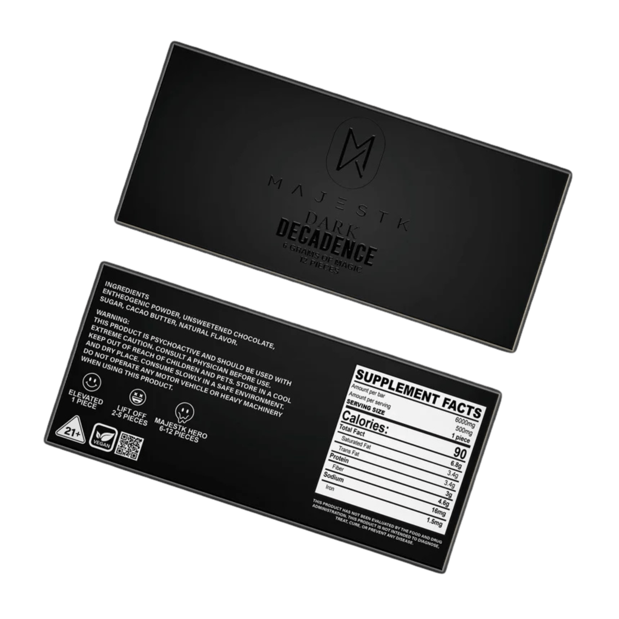 MAJESTK Chocolate - 12 Servings (.5g per serving, 6G) - FireBar Labs - Dark Chocolate (Vegan)