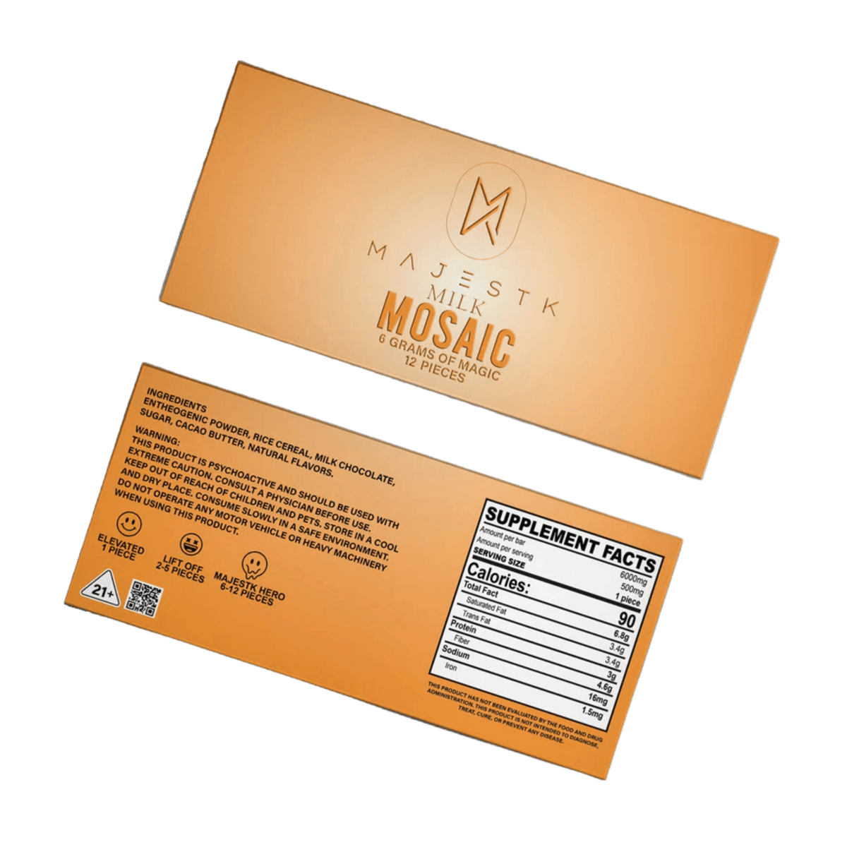 MAJESTK Premium Mushroom Chocolate Bar — 12 Servings (0.5 g per serving, 6 g total) - FireBar Labs - Milk Chocolate