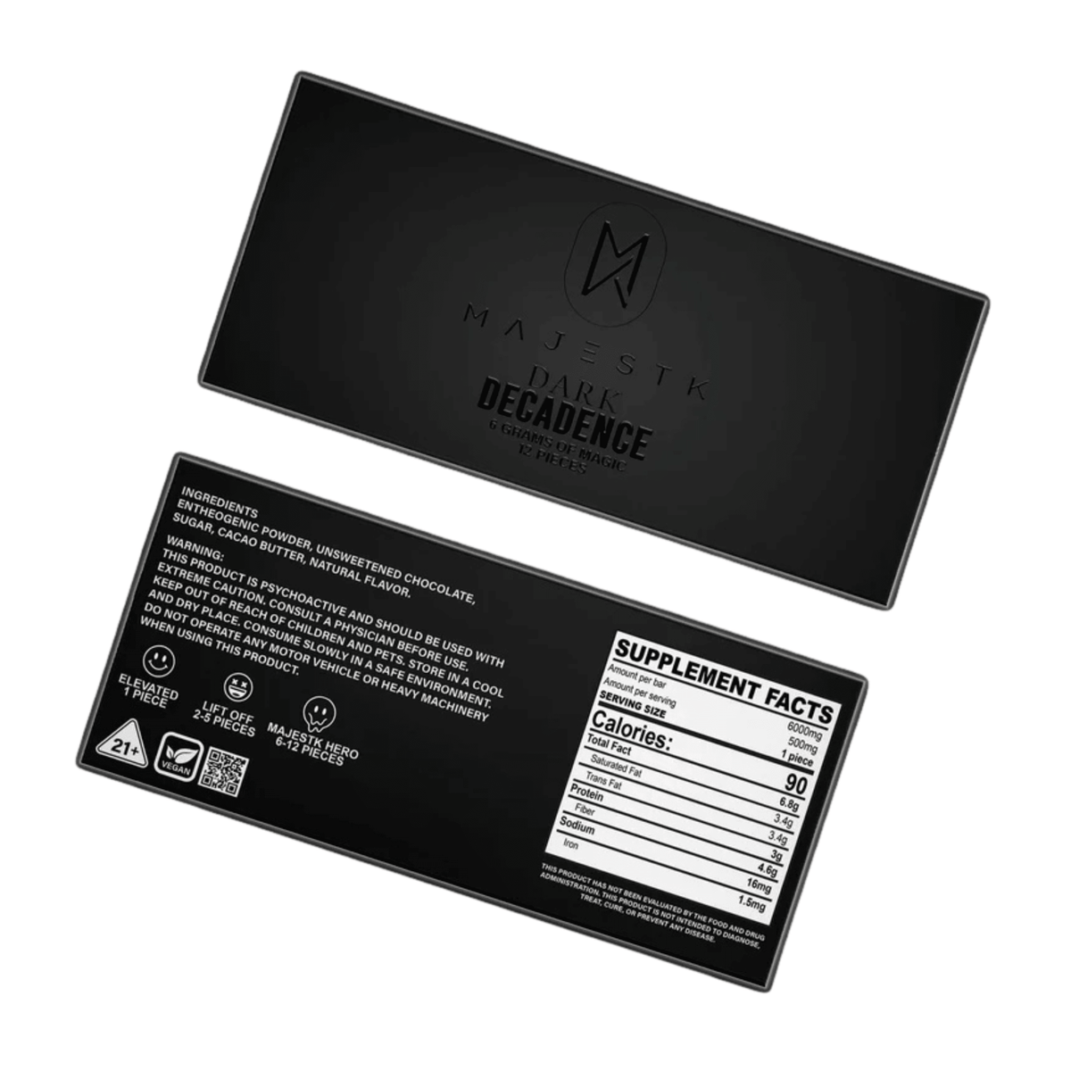 MAJESTK Premium Mushroom Chocolate Bar — 12 Servings (0.5 g per serving, 6 g total) - FireBar Labs - Dark Chocolate (Vegan)