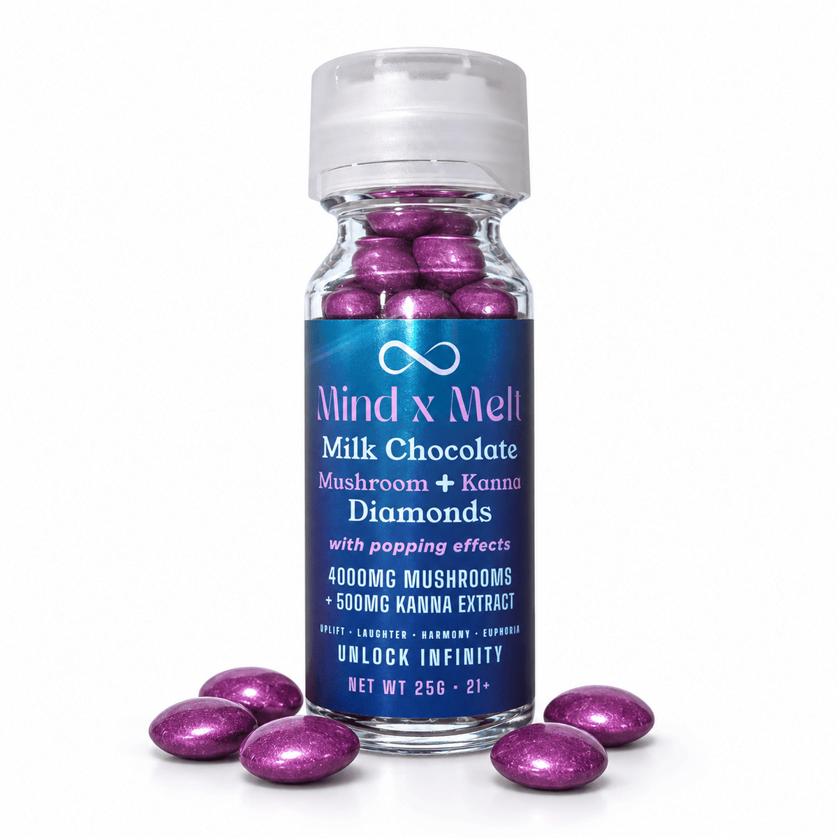 Mind x Melt Milk Chocolate Popping Diamonds — Mushroom + Kanna - FireBar Labs - 25