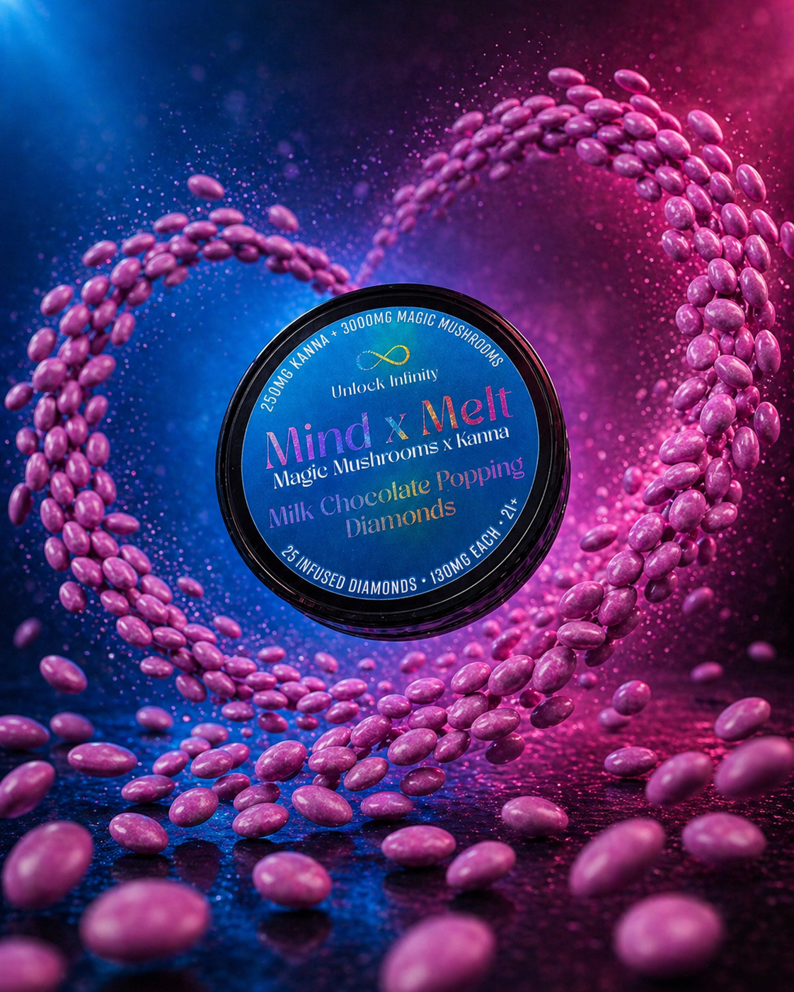 Mind x Melt Milk Chocolate "Popping" Diamonds with 3G Mushroom + 250mg Kanna - FireBar Labs - 25