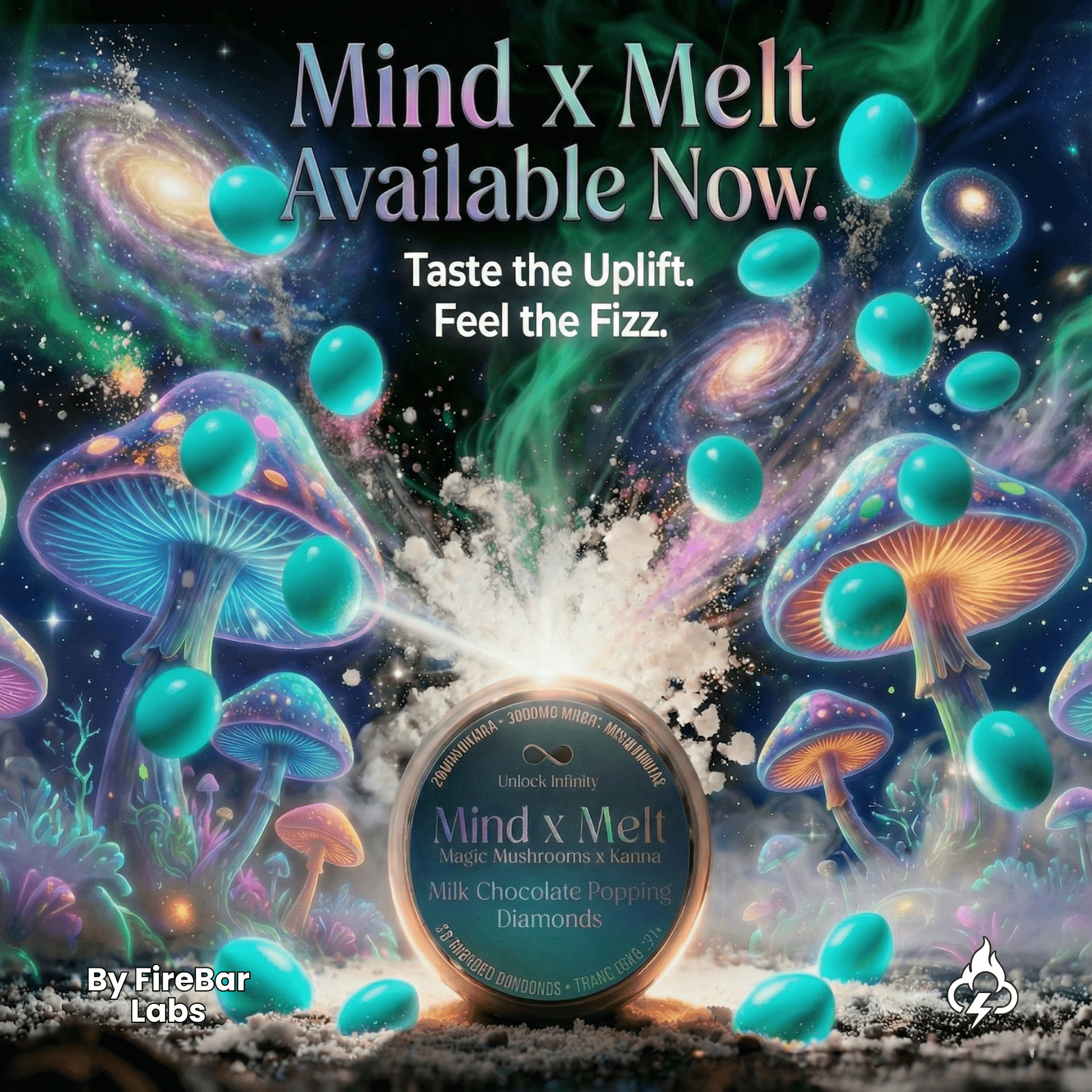 Mind x Melt Milk Chocolate Popping Diamonds with 3G Mushroom + 250mg Kanna - FireBar Labs - 