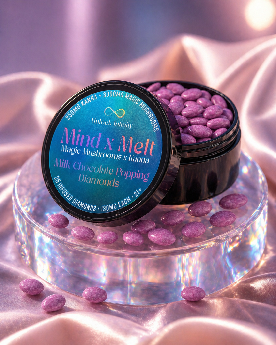 Mind x Melt Milk Chocolate "Popping" Diamonds with 3G Mushroom + 250mg Kanna - FireBar Labs - 25